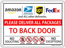 Please Deliver All Packages to BACK DOOR, Package Delivery Sign - Metal Aluminum