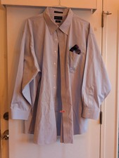 Paul Frederick Classic Fit Dress Shirt 20/35 Non-iron Blue Mono Pocket Sq Mens