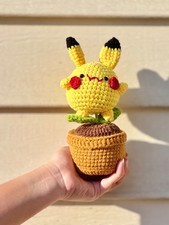 AMIGURUMI JAPANESE CROCHET POTTED PIKACHU PLANT PLUSH 100 HANDMADE DESK DECOR