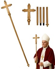 54" Gold Saint Nicholas Cross Priest Staff Pope Bishop Cosplay Costume Prop
