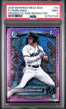 2025 BOWMAN MEGA BOX CHROME PROSPECTS PINK REFRACTOR PJ MORLANDO 188/199 PSA 9