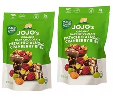 2-PACK JOJO's Organic Dark Chocolate Pistachio Almond Cranberry Bites 14.4 oz ea