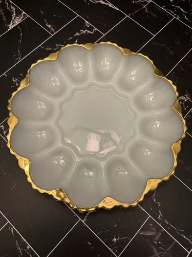 Anchor Hocking Fire King Deviled Egg Serving Dish Plate Vintage Milk Glass