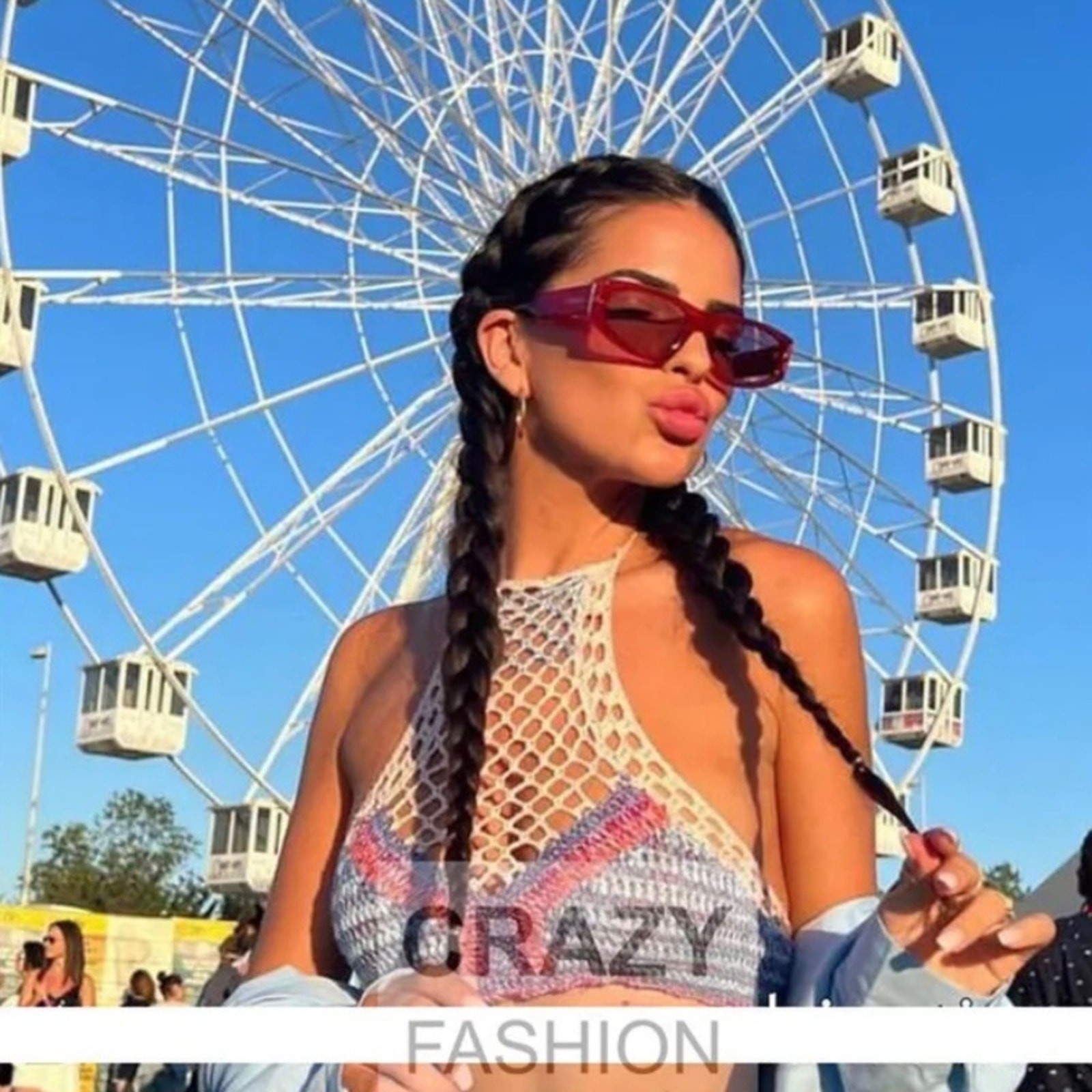 Zara Pink Blue Crochet Knit Halter Crop Top Size Medium and Large thumbnail 2