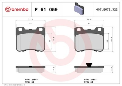 P 61 059 BREMBO Bremsbelagsatz, Scheibenbremse für CITROËN,PEUGEOT