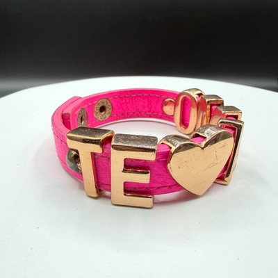 BCB Generation Pink Love Heart Faux Leather Bracelet Gold Tone Statement Cuff