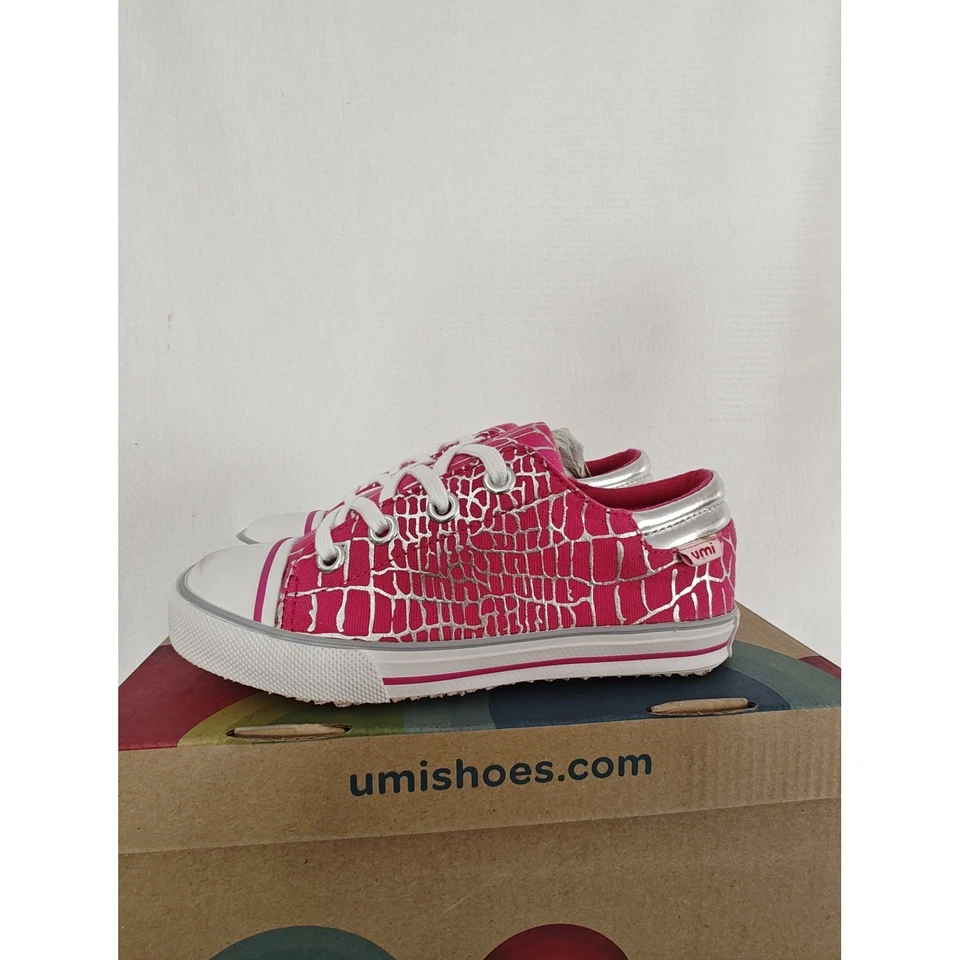 Umi Zapatos Terri Zapatilla con Cordones Lona Blanco Rosa Plata Nuevas Niñas 10.5 Defecto Foto 2 de 4