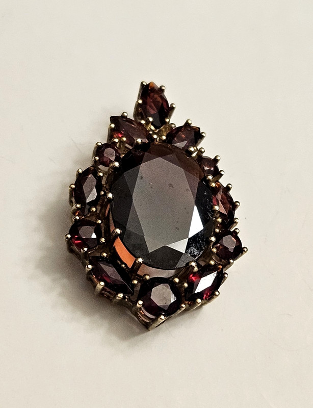 Antique Victorian Edwardian Cluster Bohemian Garnet Pendant Marked 333 for 8k
