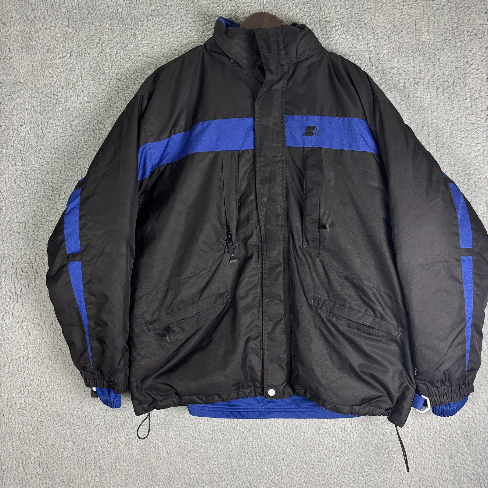Vintage Starter Ski Jacket Men's Large Down Black Blue 90's Classic Retro