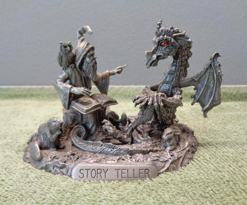 2001 Radcliffe Pewter STORY TELLER Figurine- 1111083- Wizard and Dragon