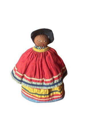 Vintage Indianer Seminolen Indianerin Puppe Palmetto Faser Patchwork 7,5 Zoll