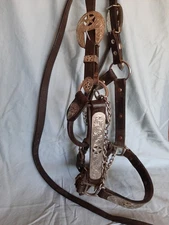 Horse Show Halter & Lead - Dark Leather w/ Silver, Horse Size