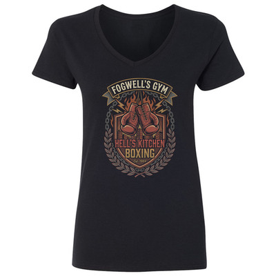 Fogwells Gym Boxing Hells Kitchen Movie Parody Ladies' V-Neck Tshirt