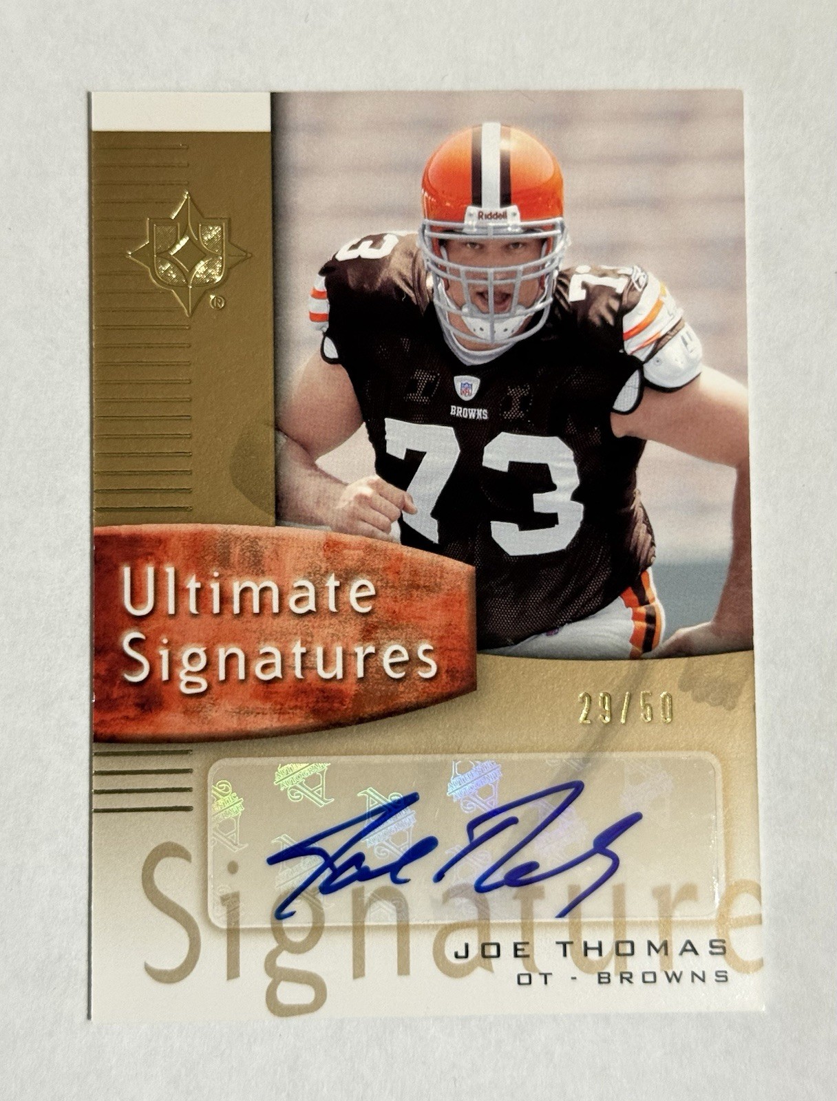 2007 UD Ult Collection Ultimate Signatures Joe Thomas 29/50 #US-JT Gold RC Auto