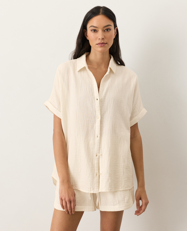 PACT Organic Coastal Double Gauze Oversized Shirt - Cream