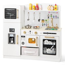 Kids Pretend Play Kitchen Set Wooden Kitchen Playset w/ Fabric Drawer White