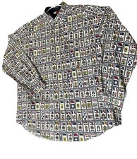 VTG 90s Tommy Hilfiger Crest Emblems Shirt XL Multicolor Long Sleeve Button Up