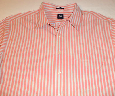 とみー GAP LONG SLEEVE ORANGE & TAN STRIPE BUTTON FRONT SHIRT XL K#3674