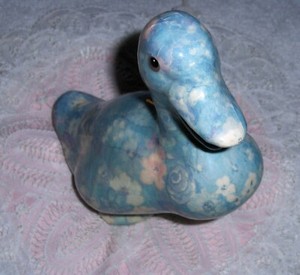 Vtg Cornwall Duck Figurine Decoupage Style Floral Pink Aqua Roses Goose Bird