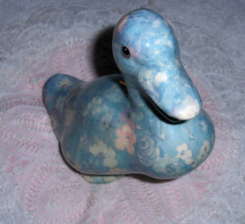Vtg Cornwall Duck Figurine Decoupage Style Floral Pink Aqua Roses Goose Bird