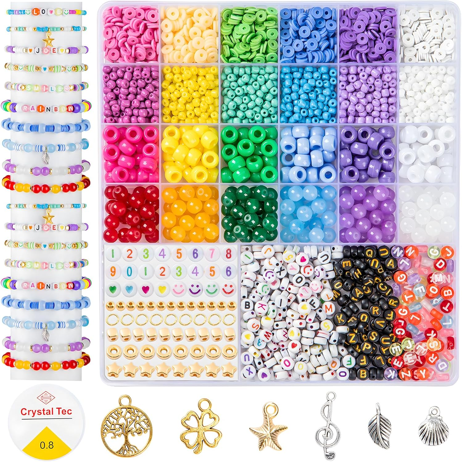 24-Color DIY Friendship Bracelet Kit with Clay Beads & Charms