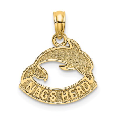 14K Gelbgold strukturierte Nags Kopf Banner mit Delfin Anhänger