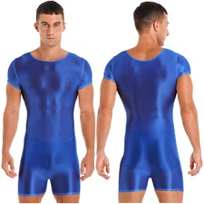 Mens Glossy Undershirts Jockstrap Bodysuit Bodybuilding Jumpsuit Fitness Rompers