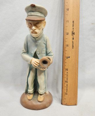 BH Vintage Early 1900's Motorist Chauffeur 7 3/4'' Tall Figure W Horn Automobilia