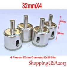 4X 32mm Diamond Coated Drill Bits Set Hole Saw Cutter Tool Glass Ceramic Marble