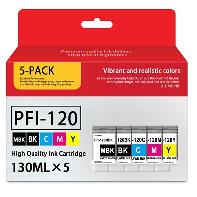 PFI-120 Ink Tank Set(5-Pack, 130-ml) Compatible for Canon TM-205 TM-305 TM-300