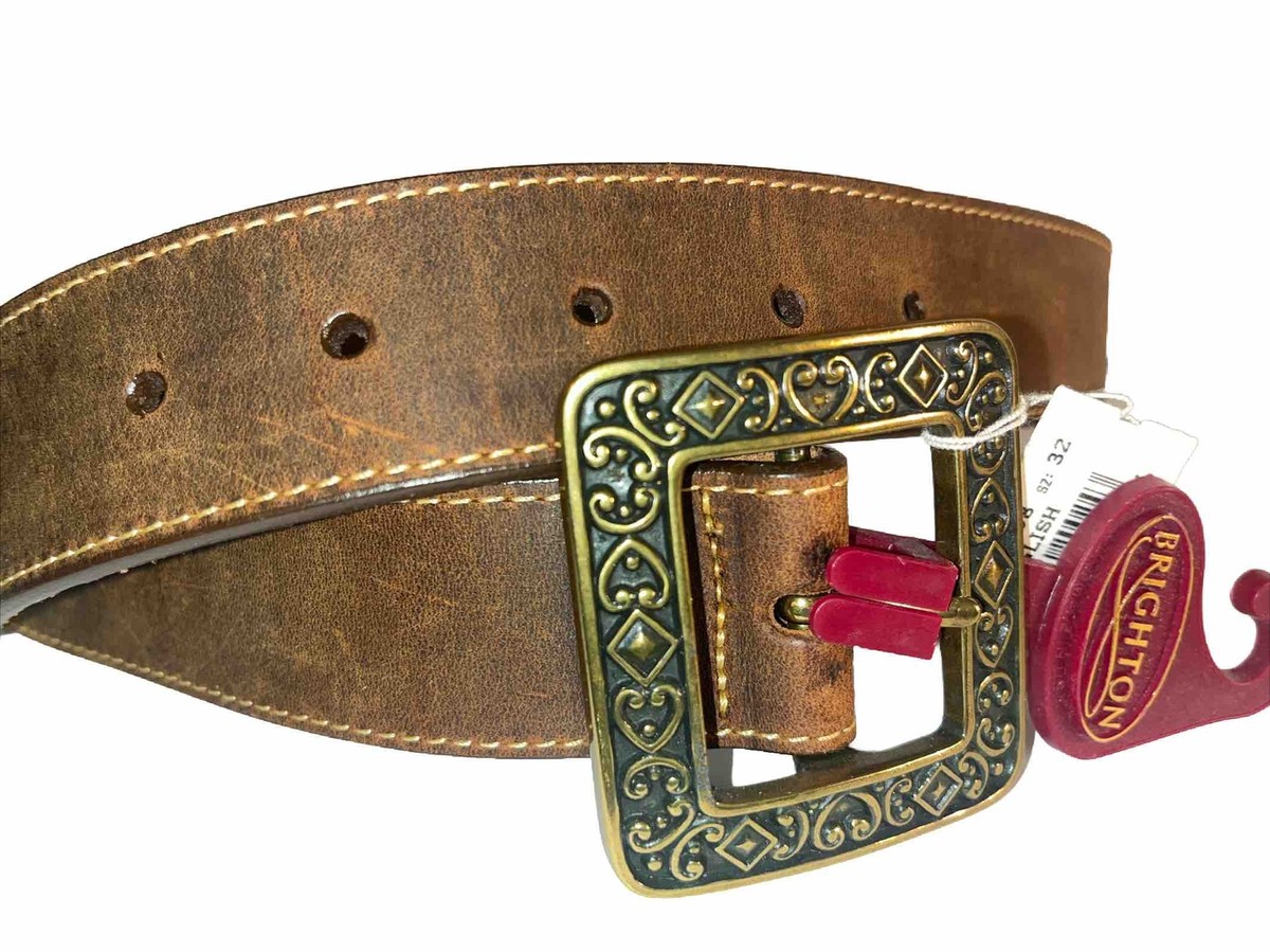 NWT Brighton Gold Heart Square Buckle Brown Leather Belt M/L  display picture 2