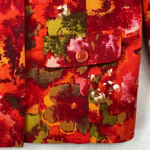 Chico's Blazer Jacke Knopfleiste orange rot geblümt komplett gefüttert US Größe L - Bild 7 von 12