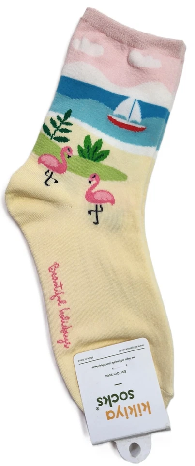 Kikiya Calcetines Mujer Coreano Novedad Lote de 2 Pares en Tema Tropical Foto 3 de 4