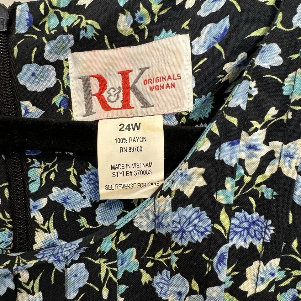 Maxi Vestido Midi Vintage R&K Azul Floral Talla Grande 22 Pradera Cottagecore Grunge Foto 4 de 4