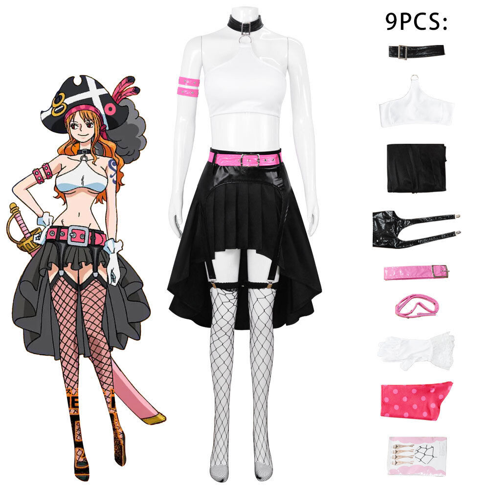 Nami One Piece Anime Manga Cosplay Halloween Costume 9 Piece Outfit Set