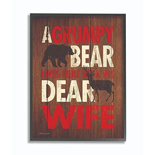 Bear Dear Wife Funny Word Country Home Wood Textured Design Prints, Multi-Color