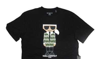 Karl Lagerfeld Men's Black Graphic Print Crew-Neck Short Sleeve