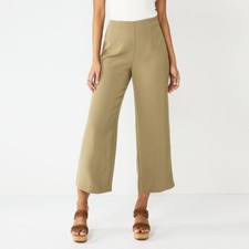 Nine West Pintuck Wide-Leg Ankle Dress Pants Womens 12 Light Brown Side Zip NEW