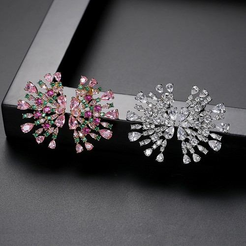 Red Peacock Earrings Copper Inlaid Zircon Color Fashion Gold Plated Jewelry Gift