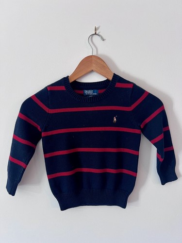 Boys Polo Ralph Lauren Navy Red Striped Pullover Fall Sweater Size 4