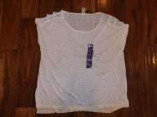 NWT Womens ACTIVE LIFE Ivory Cold Slotted Shoulder Fitness Shirt Size L Large