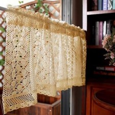 Rustic Boho Curtain Valance for Kitchen Window W39 x L17 inch Beige Sheer