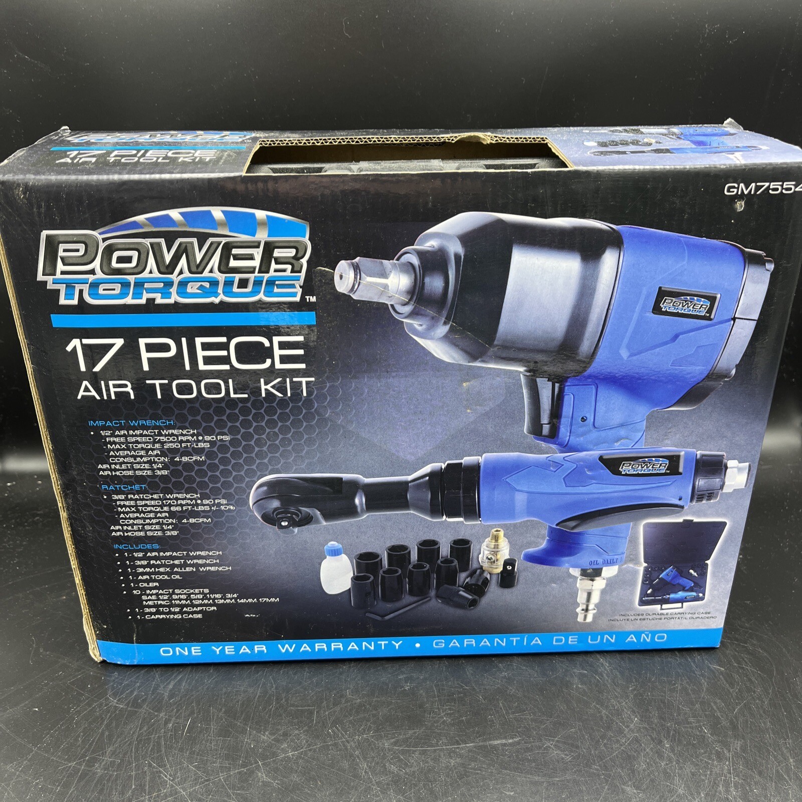 BRAND NEW POWER TORQUE 17 PIECE AIR TOOL KIT GM7554 POWER TOOL NLACK