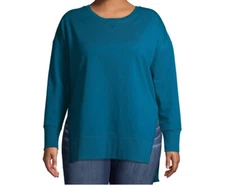 Terra & Sky Women's Plus Size French Terry Sweat Shirt size 1X Teal Crew Neck 