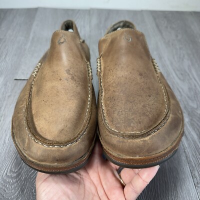 Olukai Men Moloa Brown Waxed Nubuck Leather Slip On Loafer  display picture 3