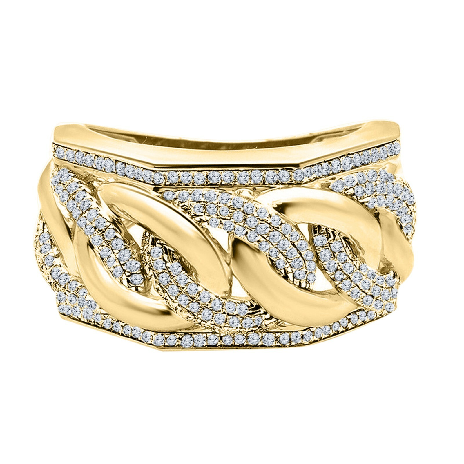14K Yellow Gold Plated 1.00 CT Simulated Diamond Cuban Link Men's Ring Sizable