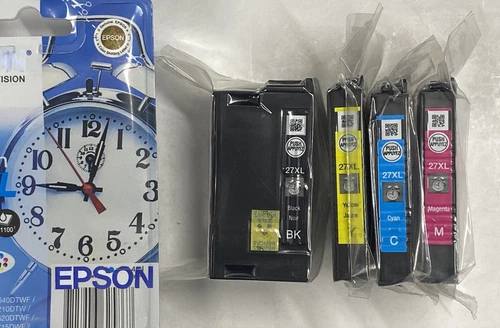 4 original Epson Tintenpatronen 27XL Black Cyan Magenta Yellow Wecker Rechnung