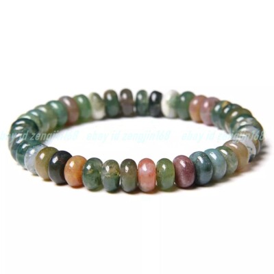 4x6mm Indian Multi-Color Agate Rondelle Gemstone Beads Elastic Bracelet 7-9''