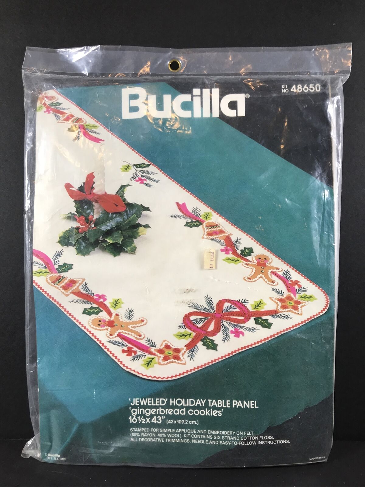 Bucilla Jeweled Holiday Table Panel Gingerbread Cookies 16.5”x43” Kit No 48650