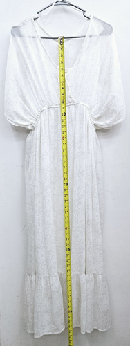 World Market Maxi Art Deco Empire Waist Dress Gauzy Boho Ivory With Gold L/XL - Picture 7 of 17